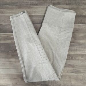 Athleta Leggings Delancey Textured Moto Tight Ankle Zip Pockets Stone Sand M